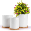 Wholesale 3 size durable white cheap plants pots ceramic flower pots succulent planter pot with bamboo tray